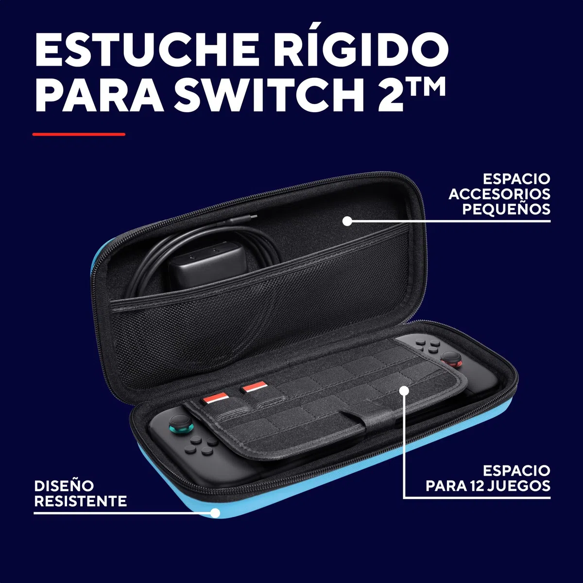 GXTrust 1251B Funda para Nintendo Switch 2, Funda Protectora Dura, Carcasa Estuche Rigido de Transporte para Consola y Accesorios, Bolsillo para 4 Joy-Cons y 12 Cartuchos de Juego, Azul