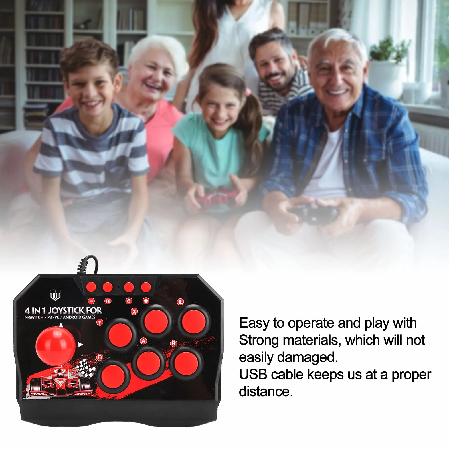 VINGVO Arcade Fight Stick, Arcade Games Accesorios Confort Y Ergonomía Clásico Esquema de Color Negro Y Rojo PC Street Fight Controller para PS3 para Switch para PC