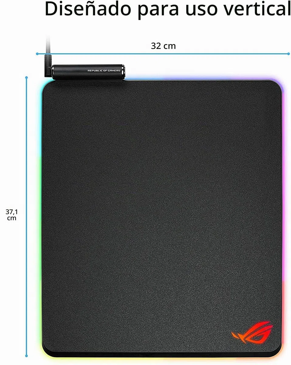 ASUS ROG Balteus - Alfombrilla de ratón Gaming (15 Zonas de iluminación Aura Sync, Superficie Dura en orientación Vertical, Conector USB y Base de Goma Antideslizante) Negro