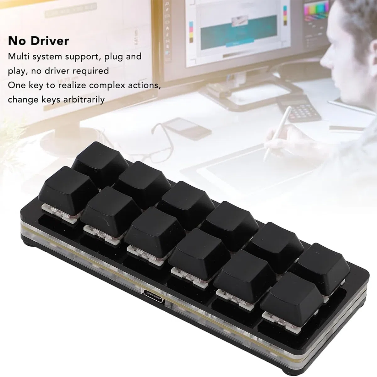 Teclado programable, Mini Teclado USB para Juegos de 12 Teclas con LED RGB, Interruptor Rojo Intercambiable en Caliente, Teclado mecánico Personalizado para 1 Mano, para Juegos