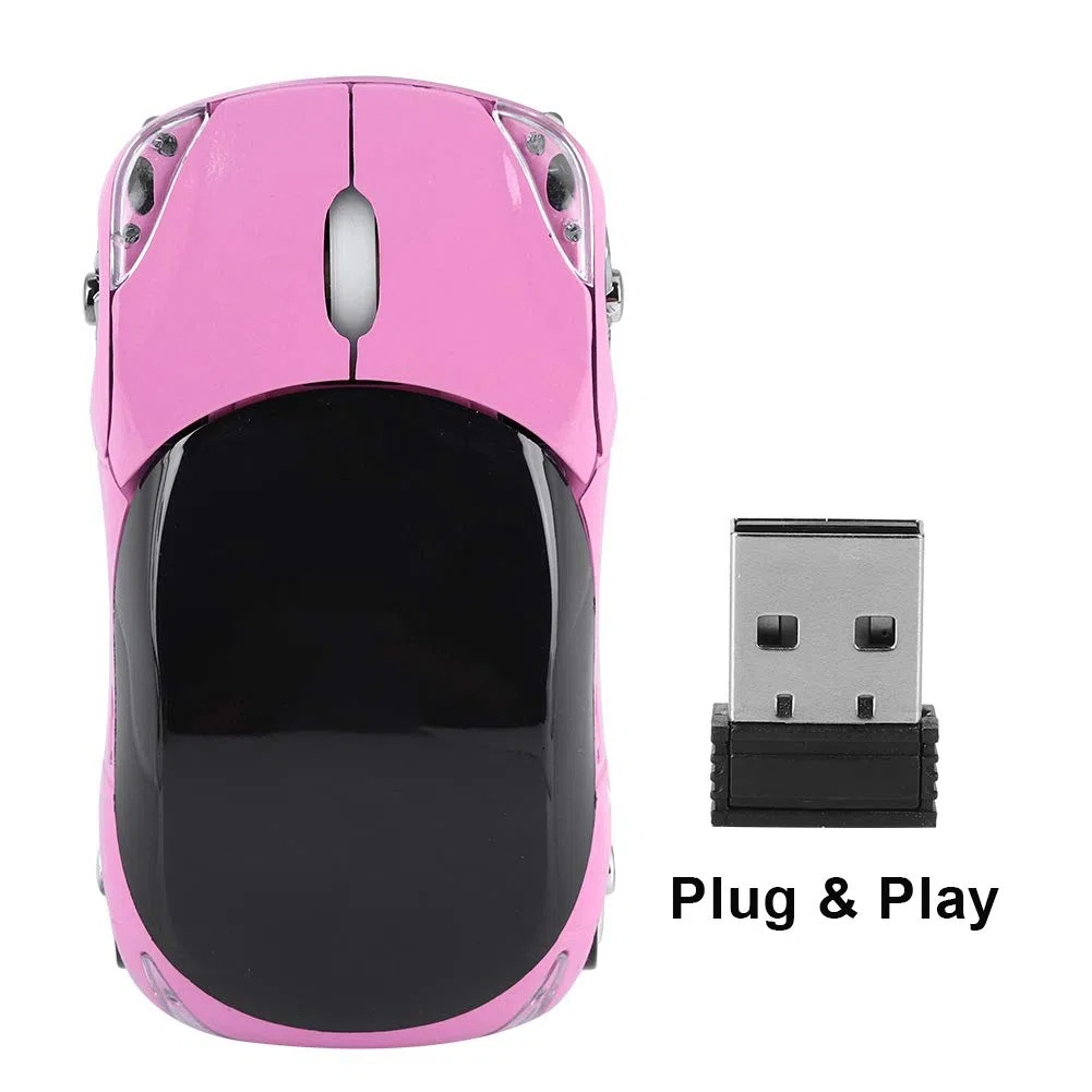 FOSA Ratón inalámbrico de 2,4 GHz 3D deportivo con forma de coche, mini ratones ergonómicos de manos pequeñas con receptor USB, ratón de coche de dibujos animados de 1600 DPI para laptop, PC, tablet,