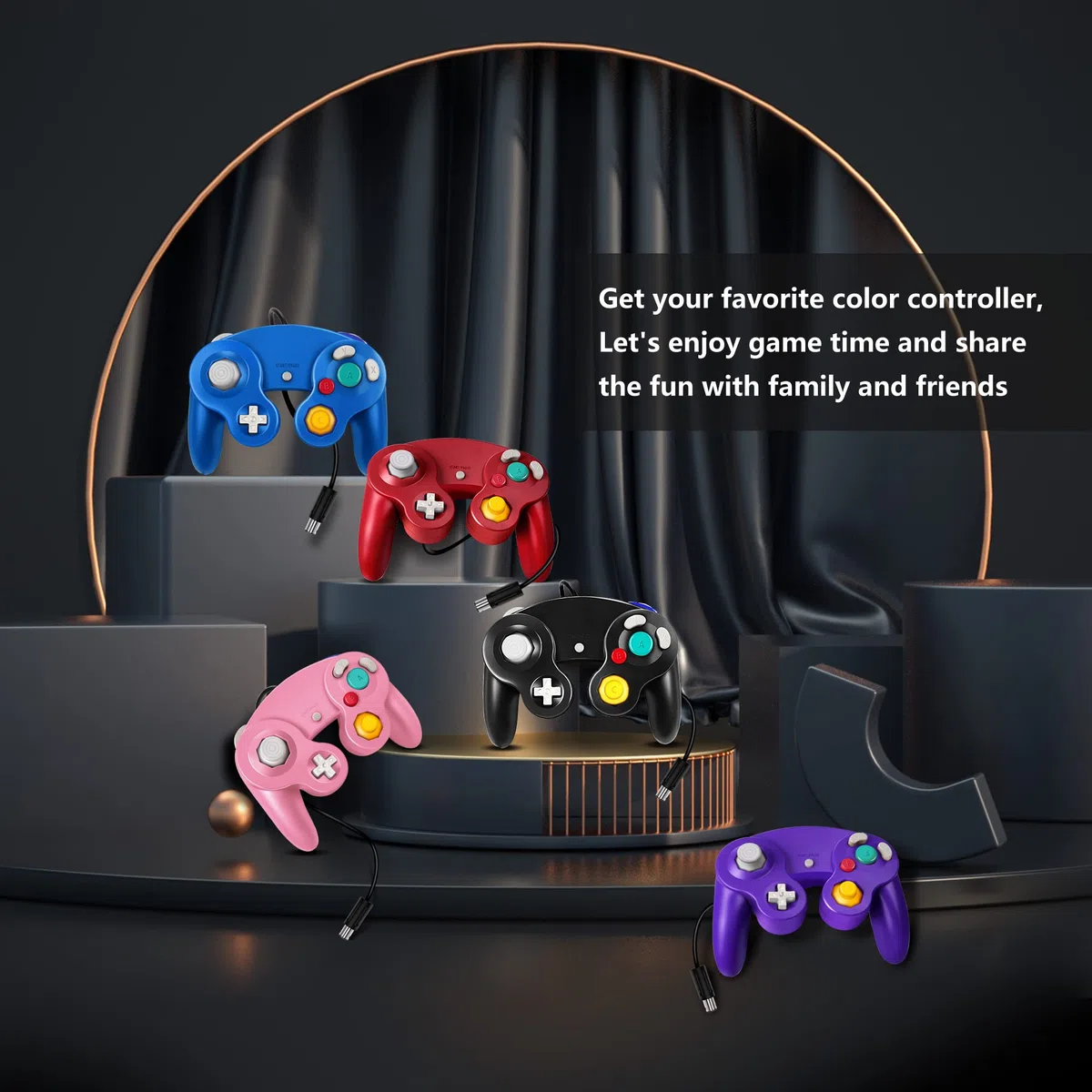 FIOTOK Controlador Gamecube, controlador clásico con cable para Wii y Gamecube | Azul y rojo, paquete de 2