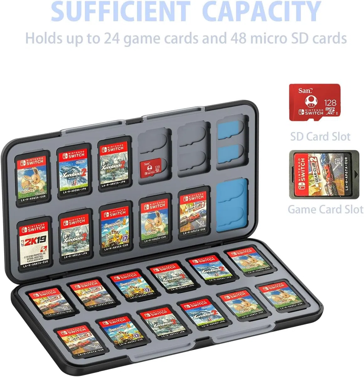 KOPBTBOY Estuche de Almacenamiento de Juegos,24 Cartuchos Estuche de Almacenamiento Portátil,Funda de Tarjetas de Juego para Nintendo Switch