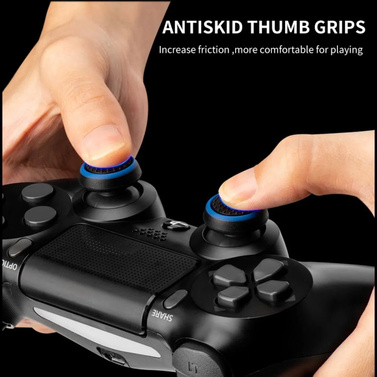NiTHO Gaming Kit para Mando de PlayStation 4, Incluye Mangos de Silicona Antisudor, Anillos de Precisión, Empuñaduras para Pulgar, Mejora el Control y la Precisión del Juego para PS4 - Azul/Negro