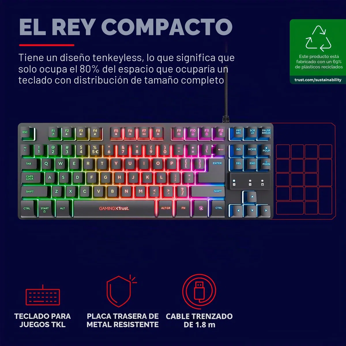 Trust Gaming GXT 833 Thado Keyboard USB Dutch Black Silver