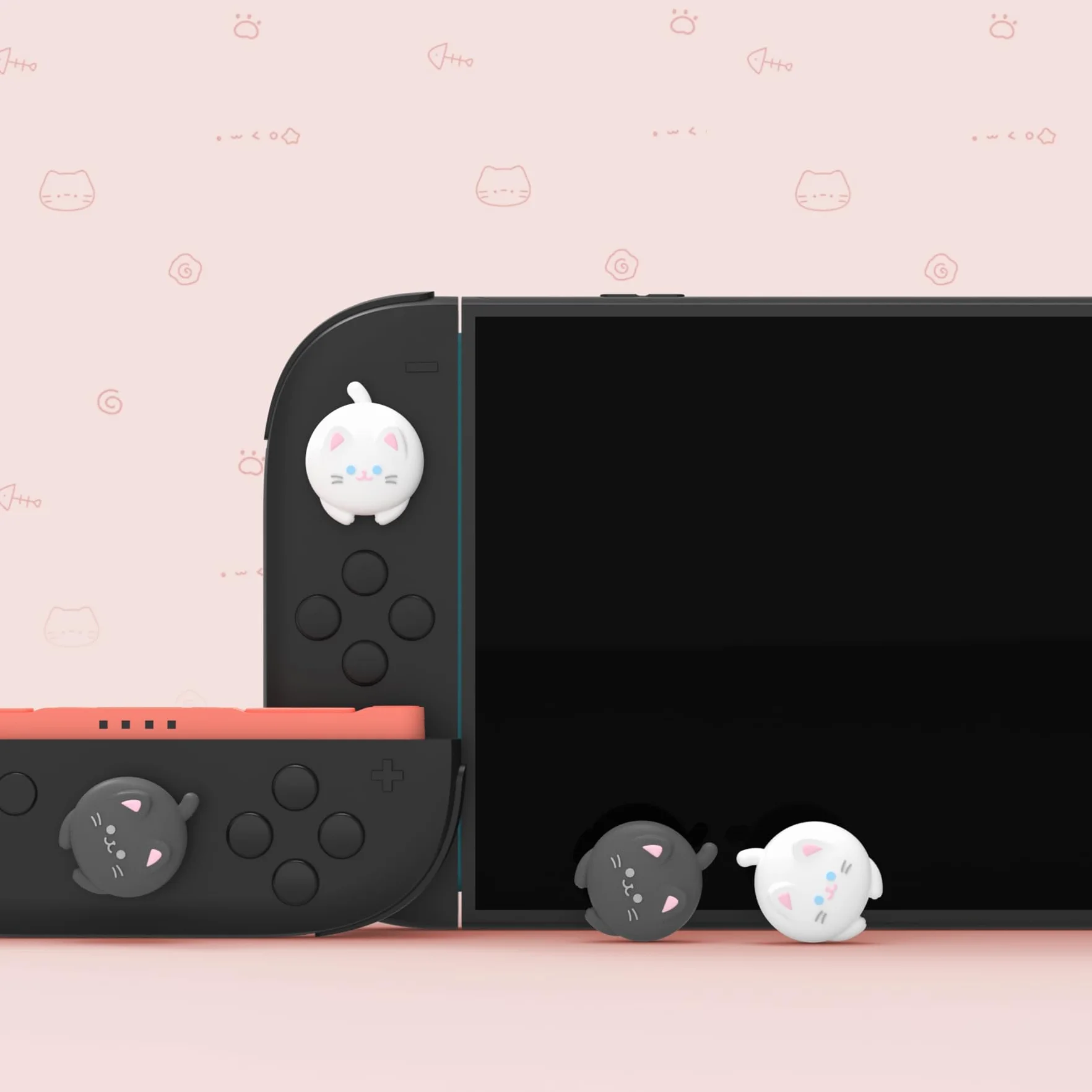 PlayVital 4 Piezas de Agarres para el Pulgar para Nintendo Switch 2 2025, Kawaii Tapas de Silicona para Joysticks de Joycon, Protector para Joystick, Accesorios para Switch 2 (Gatito Lindo)