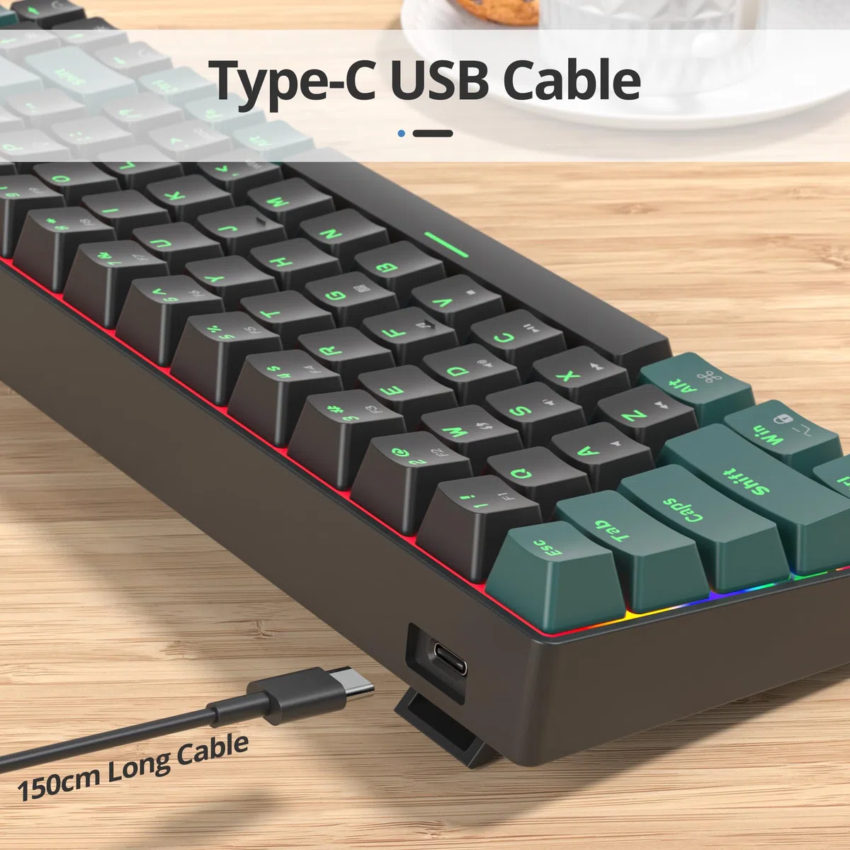 Teclado 65%, Compact Mechanical Keyboard 68 Teclas,Teclado Gaming 60 Mecanico with Interruptor Rojo Lineal,QWERTY Americano para Computadoras Portátiles de Escritorio y Gamers