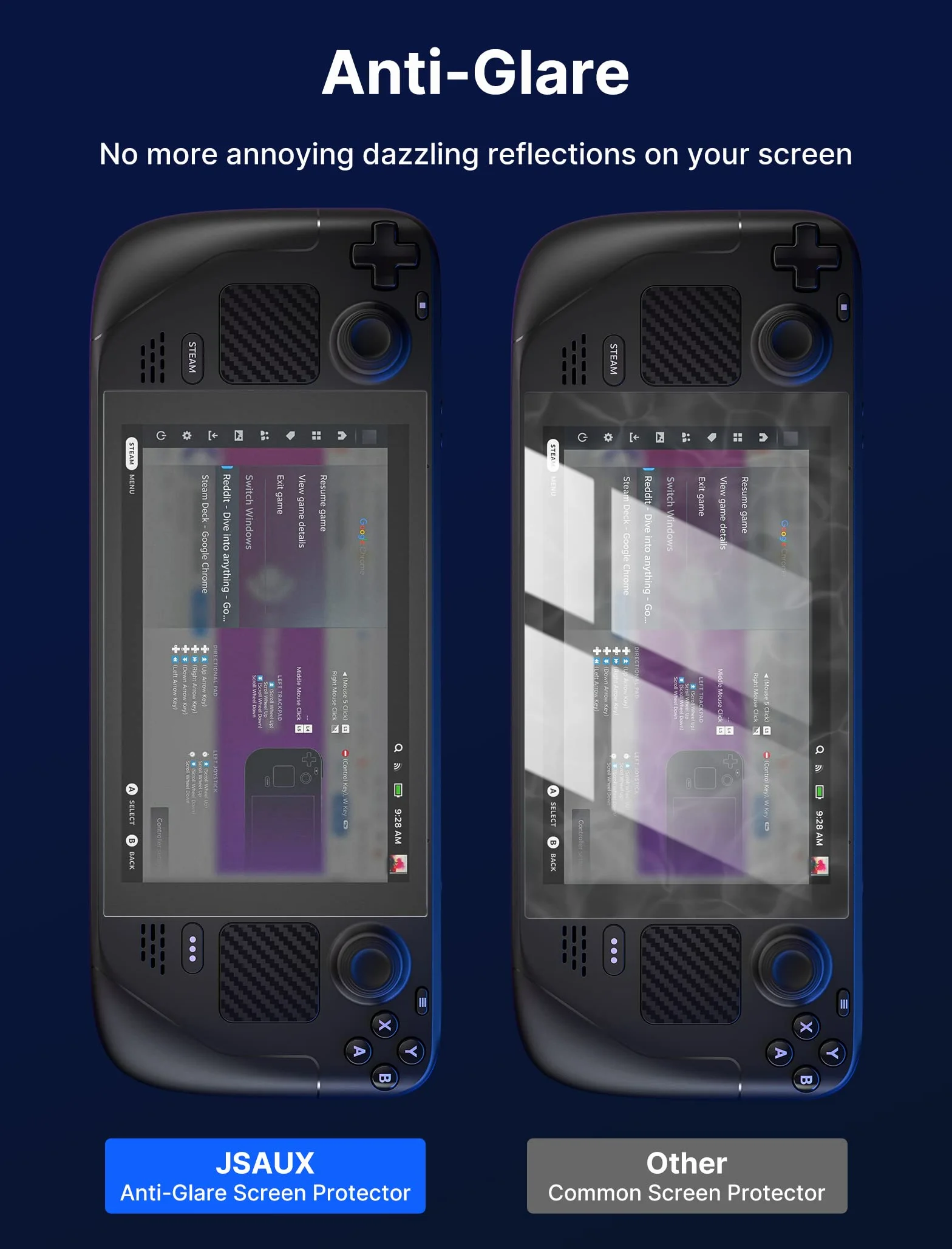 JSAUX Protector Pantalla Anti-reflejos para Steam Deck LCD & OLED [2 Piezas], Cubierta integral de Cristal Templado, Fácil de Instalar con Marco guía (Versión Mejorada)