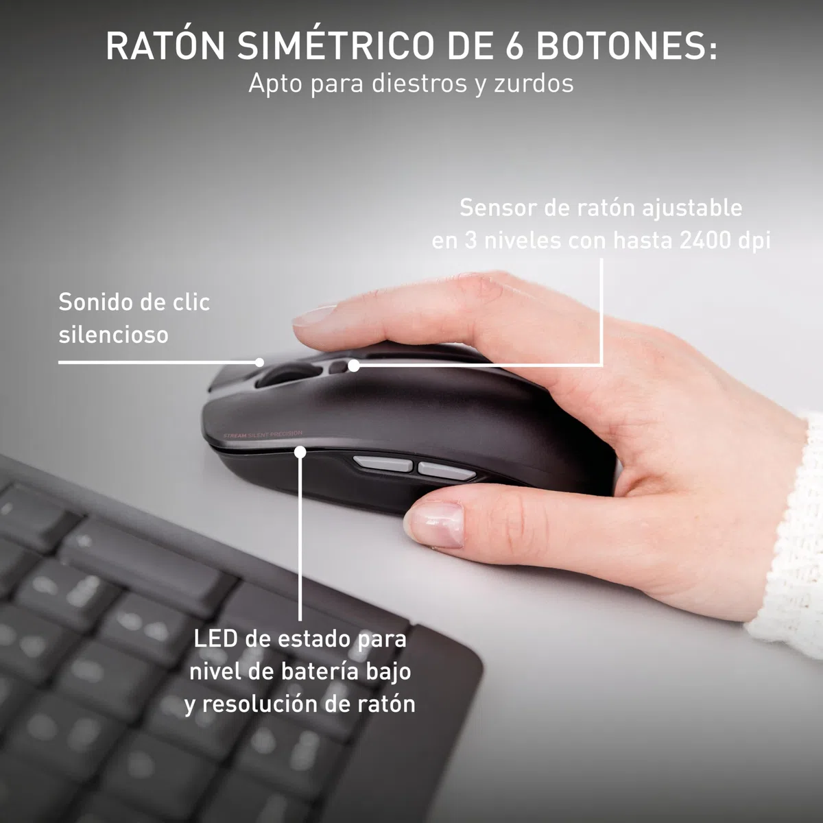 CHERRY STREAM DESKTOP RECHARGE, Pack de Teclado y Ratón Inalámbricos, Distribución de Teclado Inglés UK (QWERTY), Radiofrecuencia 2,4 GHz, Teclas Silenciosas, Recargable, Blanco/Gris