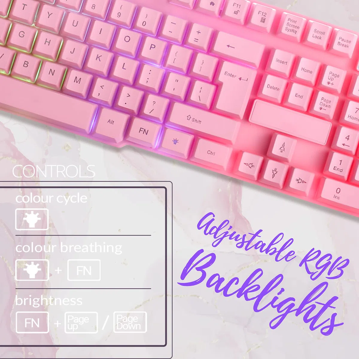 Teclado y mouse rosa para juegos, auriculares y alfombrilla de mouse con cable, retroiluminación LED RGB, accesorios de PC rosa para jugadores y usuarios de Xbox y PS4, PS5, Nintendo Switch, edición 4