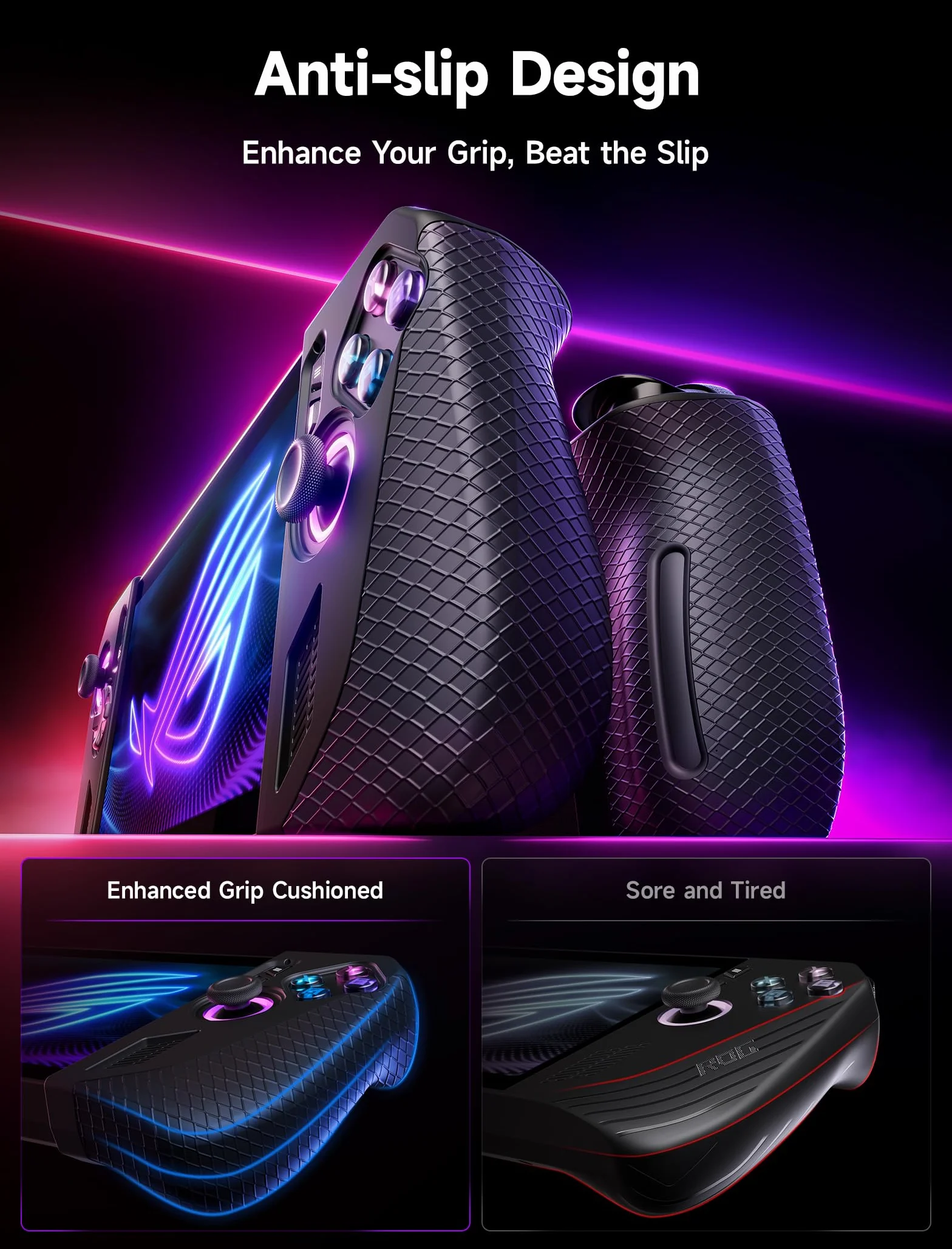 JSAUX Funda Protectora de Silicona Compatible con ROG Ally X, ROG Ally X Grip Skin, ASUS Rog Ally X Accesorios, Juego de Fundas de Silicona (una Izquierda y una Derecha)-PC0113 Negro