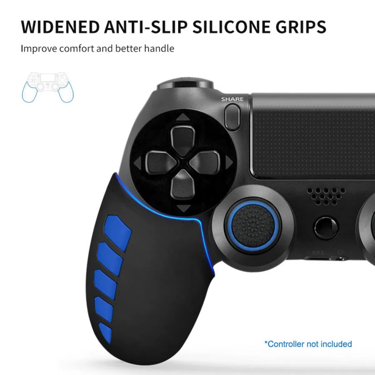 NiTHO Gaming Kit para Mando de PlayStation 4, Incluye Mangos de Silicona Antisudor, Anillos de Precisión, Empuñaduras para Pulgar, Mejora el Control y la Precisión del Juego para PS4 - Azul/Negro