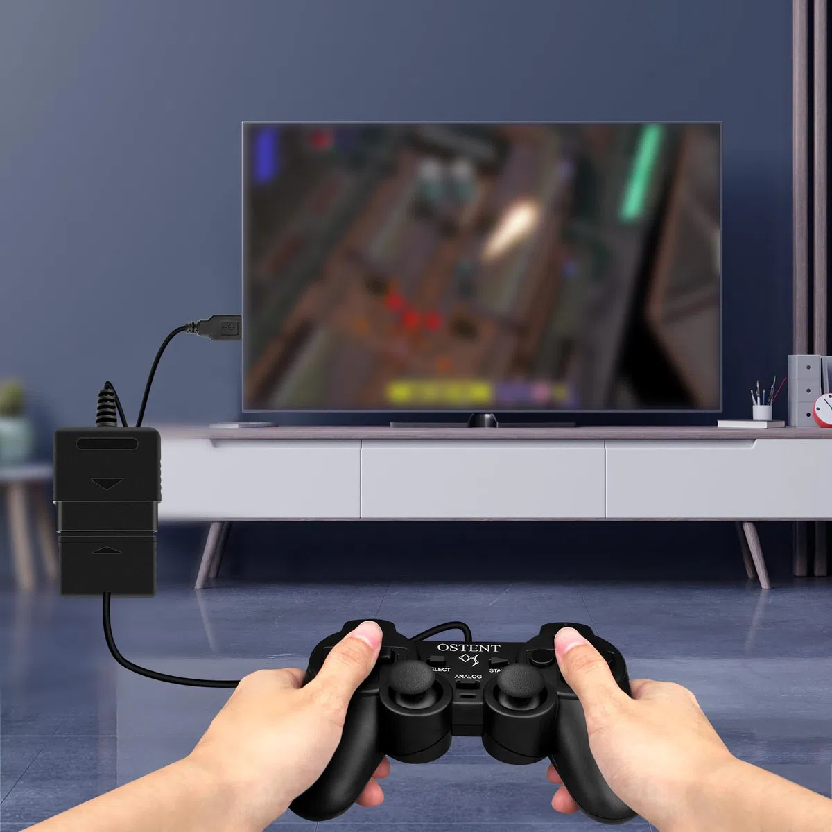 OSTENT Adaptador USB Cable Convertidor para Sony PlayStation 1/2 PS One PSX Mando con Cable Gamepad Joystick a PC Portátil