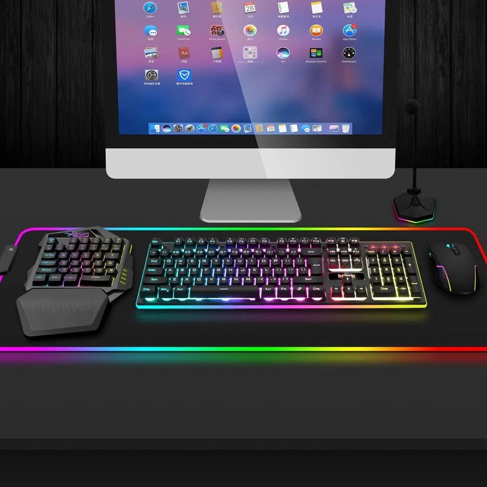 Teclado sin Mecánica de una sola mano Mini Controlador de Teclado Portátil Retroiluminado RGB para PC Gamer