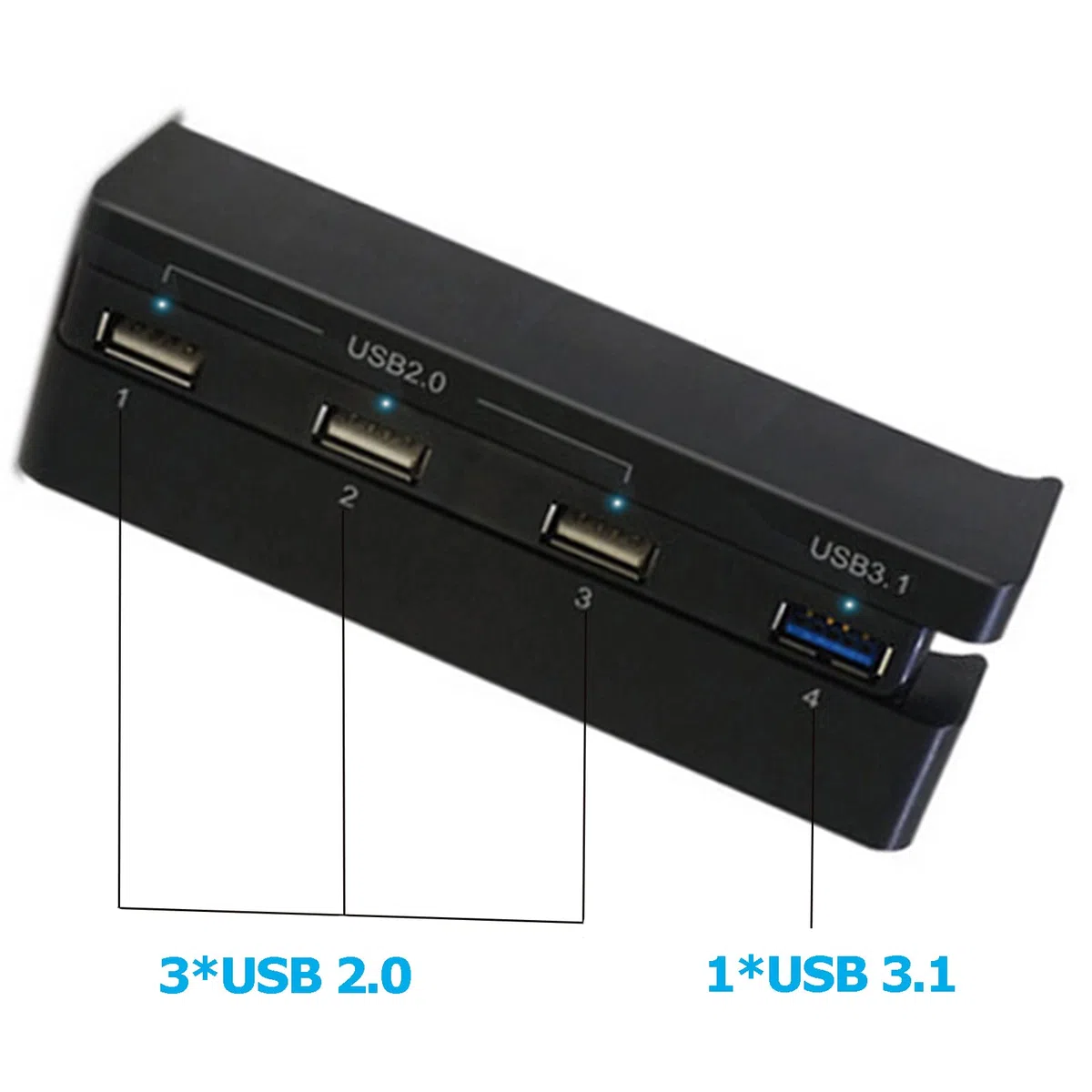 SOONHUA Hub de extensión USB de 4 puertos, USB 3. 0 Hub, USB 3. 0 Divisor de extensión para consola de juegos PS4 Slim USB 2. 0 3. 1 adaptador de concentrador para consola de juegos PS4 Slim