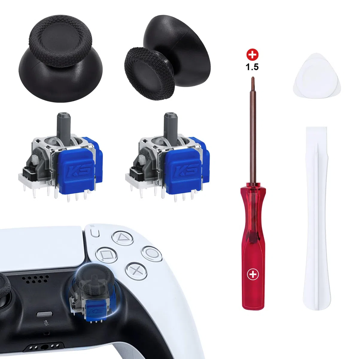 Mcbazel TMR Joystick Electromagnético de Repuesto para Mando PS5 DualSense, con Thumbsticks de Repuesto y Kit de Reparación, Anti-Drift
