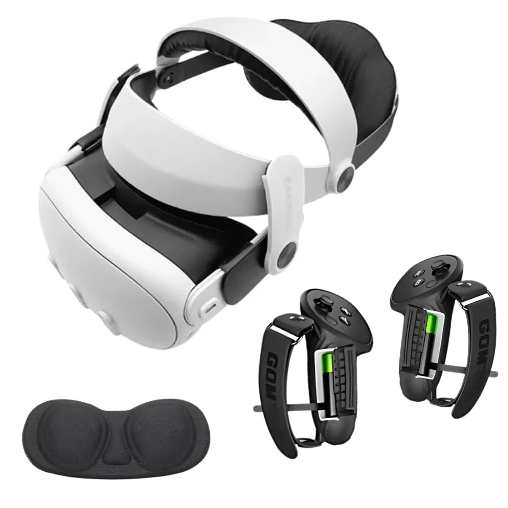 Correa Halo Quest 3/3S + Grip Maneta + Protección + Funda Almacenamiento Casco VR/Pack Accesorios Casco Halo 2,Cero Presión Facial, Comfort Ajustable (Pack Sangle + Grip + Protection)