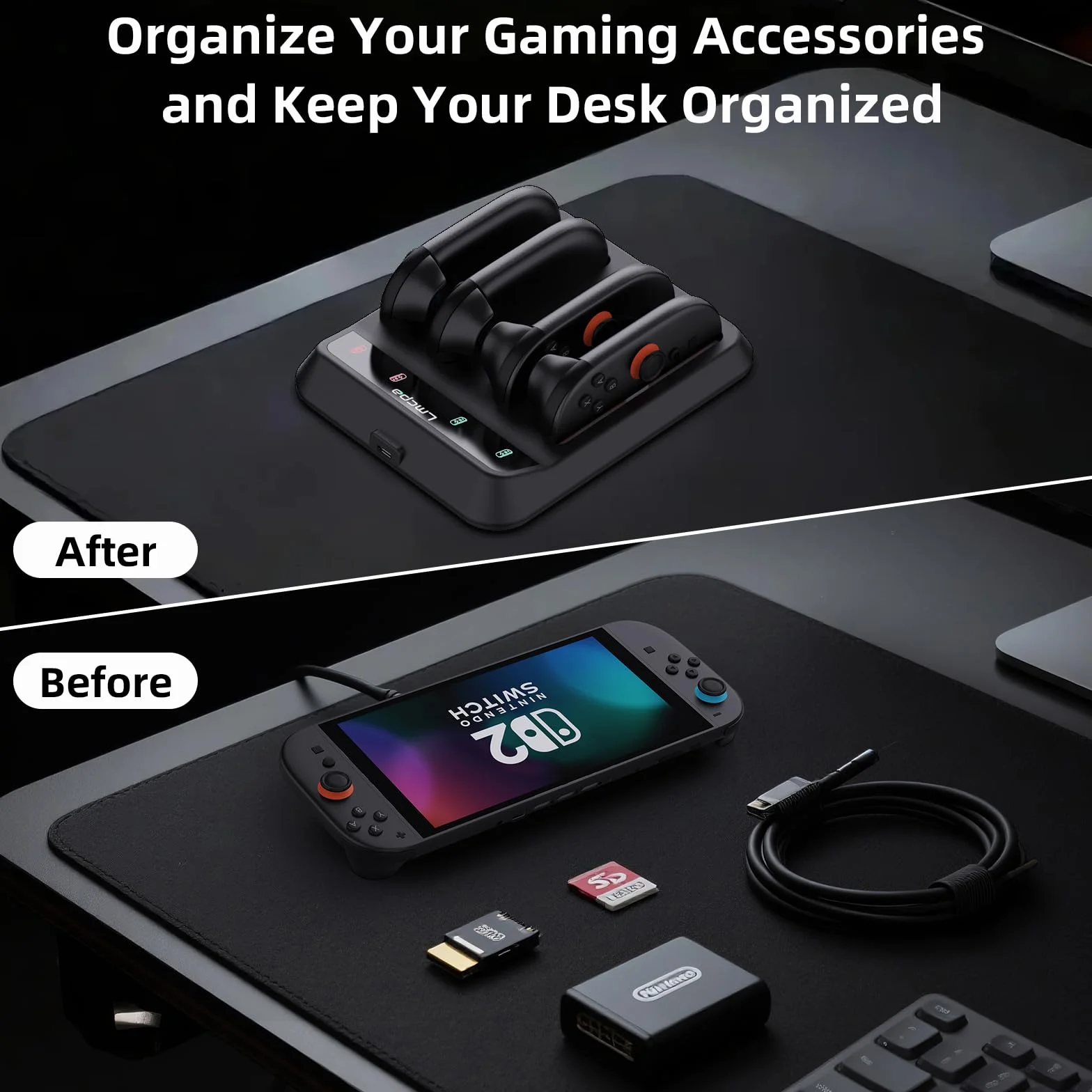 Lmcpa Base de Carga Dock para Switch 2 Joy-con,Carga Rápida Type-C con Indicador LED,Cargador para Switch 2 Joy-con,Negro