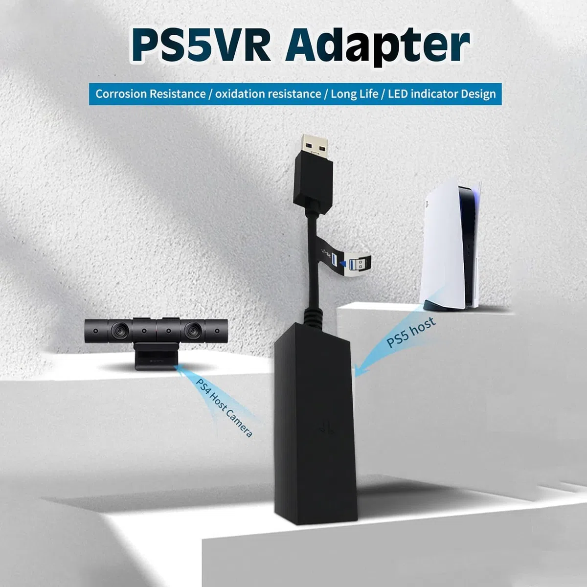 SPORWAY Adaptador PS5 VR: Cable Convertidor USB Mini a Consola PS5 Con Cámara, Para Juegos PlayStation VR