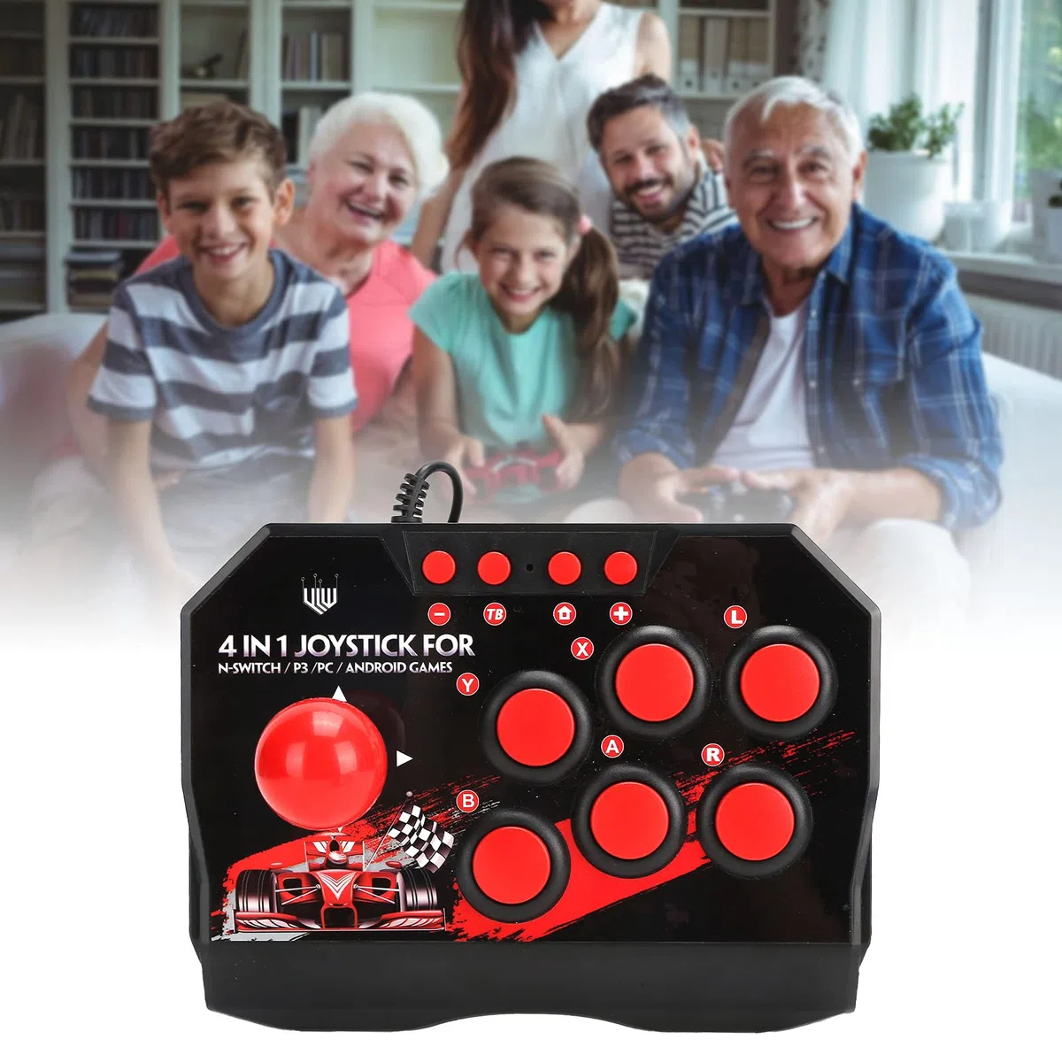 VINGVO Arcade Fight Stick, Arcade Games Accesorios Confort Y Ergonomía Clásico Esquema de Color Negro Y Rojo PC Street Fight Controller para PS3 para Switch para PC
