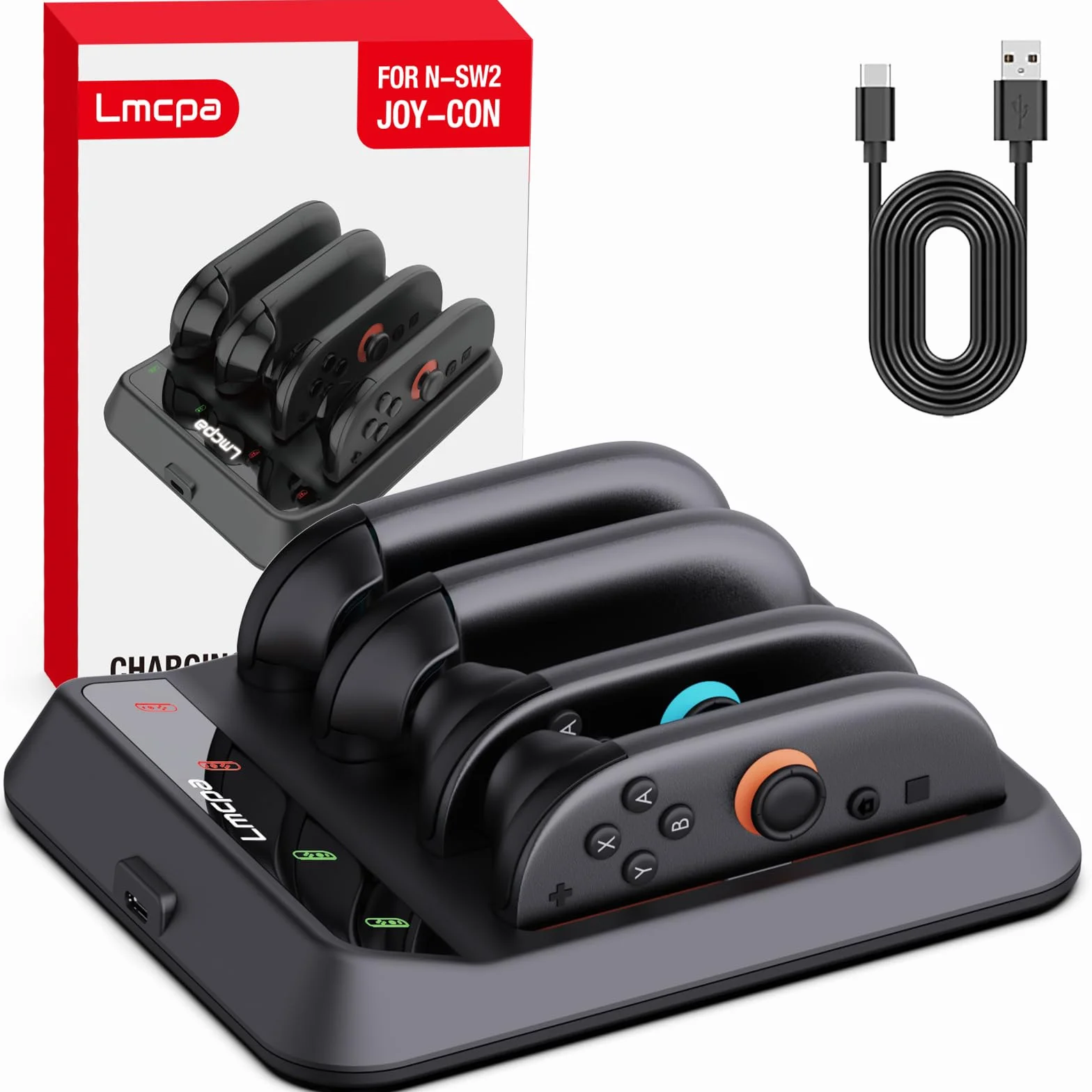 Lmcpa Base de Carga Dock para Switch 2 Joy-con,Carga Rápida Type-C con Indicador LED,Cargador para Switch 2 Joy-con,Negro