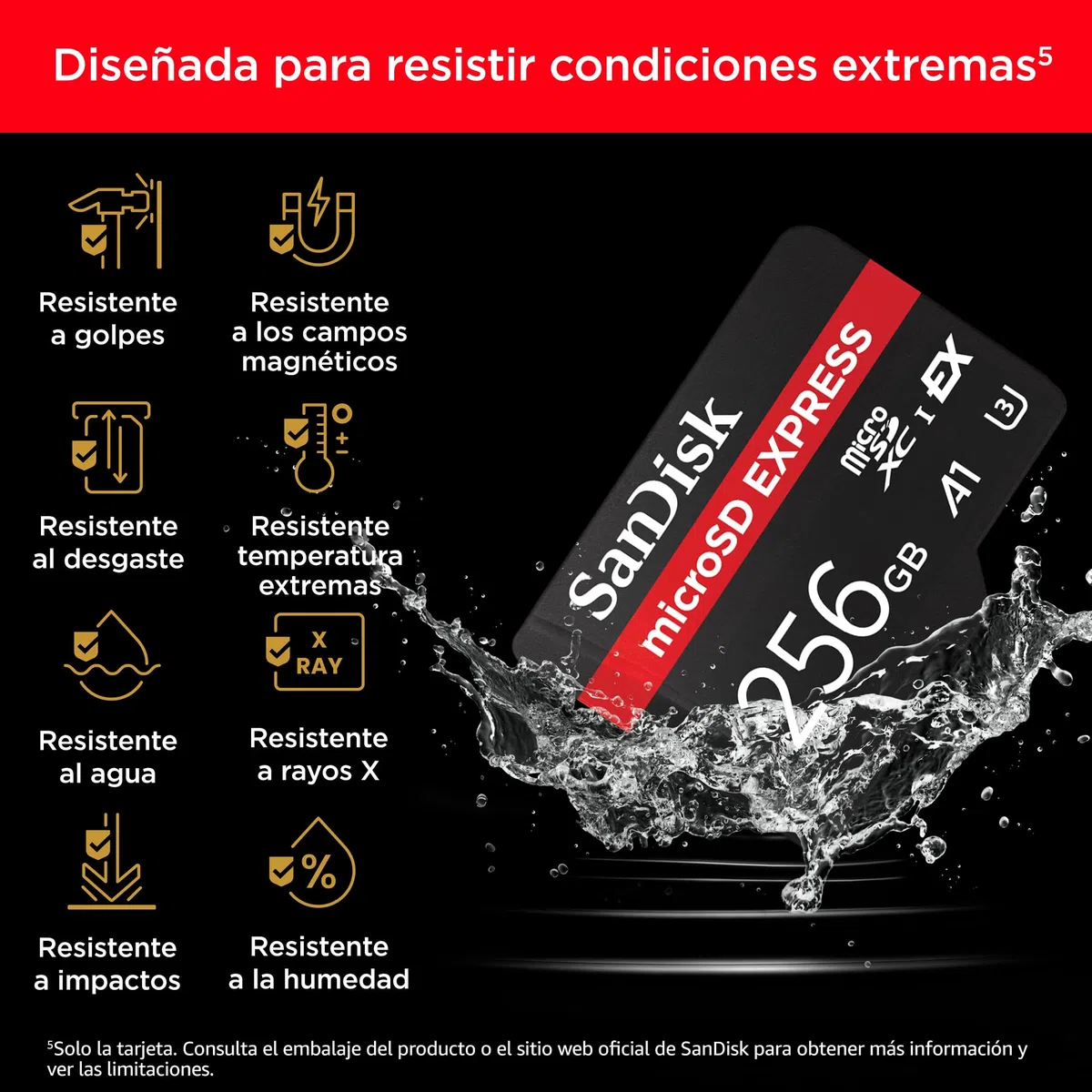 SanDisk microSD Express, 256 GB Tarjeta Micro SD, Velocidad de Lectura/Escritura hasta 880/480 MB/s, Velocidades de Lectura hasta 4,4 Veces Superiores a Las de Nuestras Tarjetas microSD, Class 10, U3