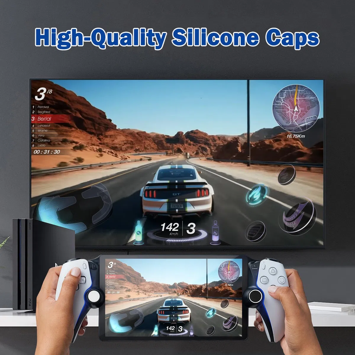 DLseego Thumbstick Tapas para PlayStation Portal,Suave Silicona Antideslizante Joystick Grip Caps, 4 Pulgares Grip Cover Compatible con PlayStation Portal Remote Player,Negro Blanco