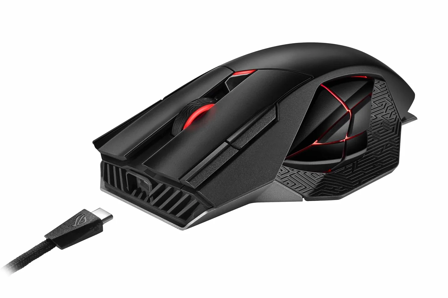 ASUS ROG Spatha X Ratón Gaming Inalámbrico (conectividad por Cable y RF de 2,4 GHz, Soporte de Carga, 12 Botones programables, 19 000 dpi, interruptores Intercambiables, ROG Paracord y Aura Sync)