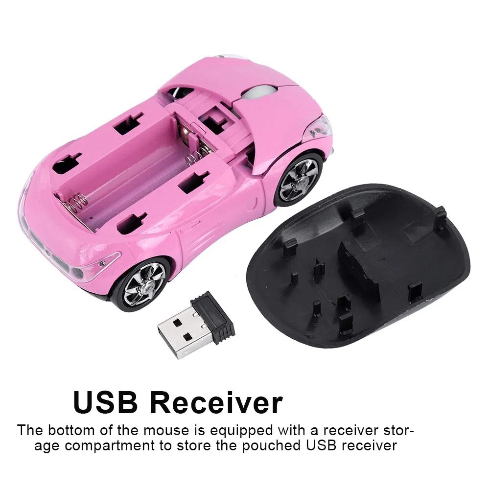 FOSA Ratón inalámbrico de 2,4 GHz 3D deportivo con forma de coche, mini ratones ergonómicos de manos pequeñas con receptor USB, ratón de coche de dibujos animados de 1600 DPI para laptop, PC, tablet,