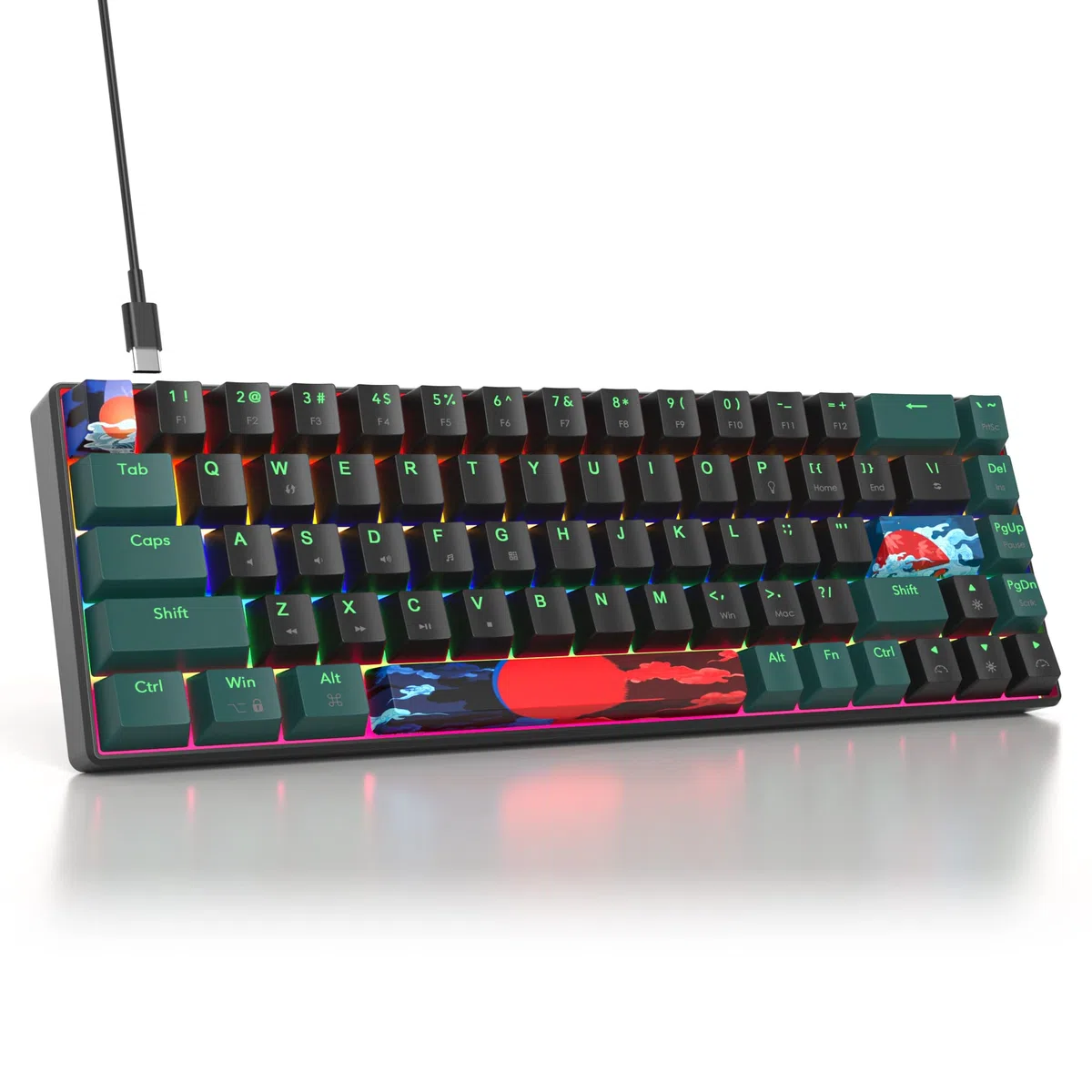 Teclado 65%, Compact Mechanical Keyboard 68 Teclas,Teclado Gaming 60 Mecanico with Interruptor Rojo Lineal,QWERTY Americano para Computadoras Portátiles de Escritorio y Gamers