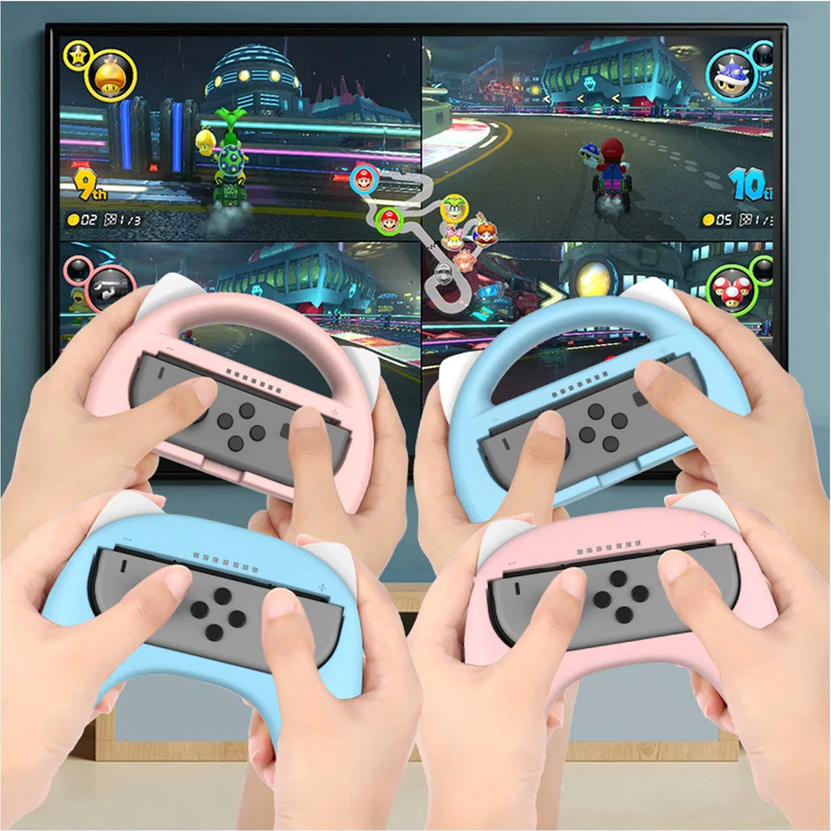 RajoNN Volantes con empuñadura y Interruptor para el Controlador Joy-con de Nintendo Switch, empuñadura Joy-con para Juegos de Accesorios de Mario Kart/Nintendo Switch (4 Paquetes de Lujo), Rojo y