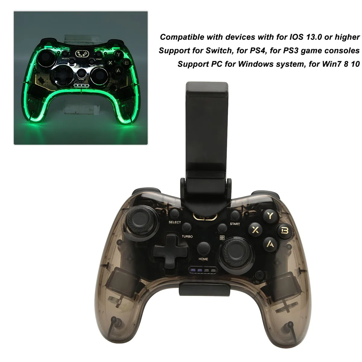 Wireless Game Controller, PC Gamepad Joystick, Bluetooth RGB Retroiluminado Gamepad Remoto Joystick para PC TV Switch PS3 Plug and Play Gamepad