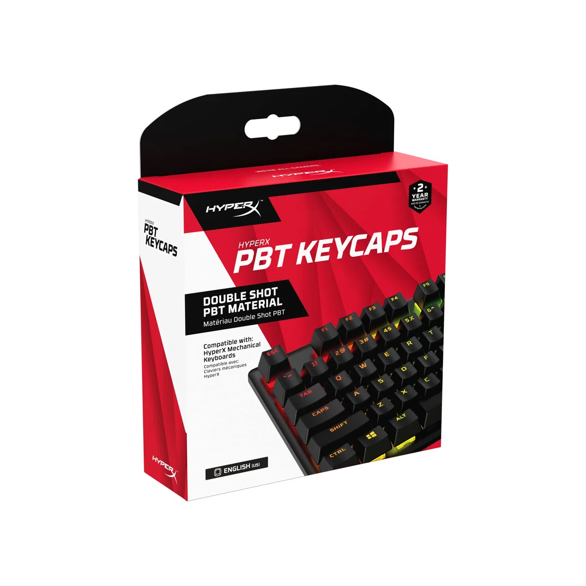 HyperX Teclas PBT, Conjunto completo de teclas, material PBT de doble disparo, diseño en inglés (EE. UU.), 104Teclas, Negro