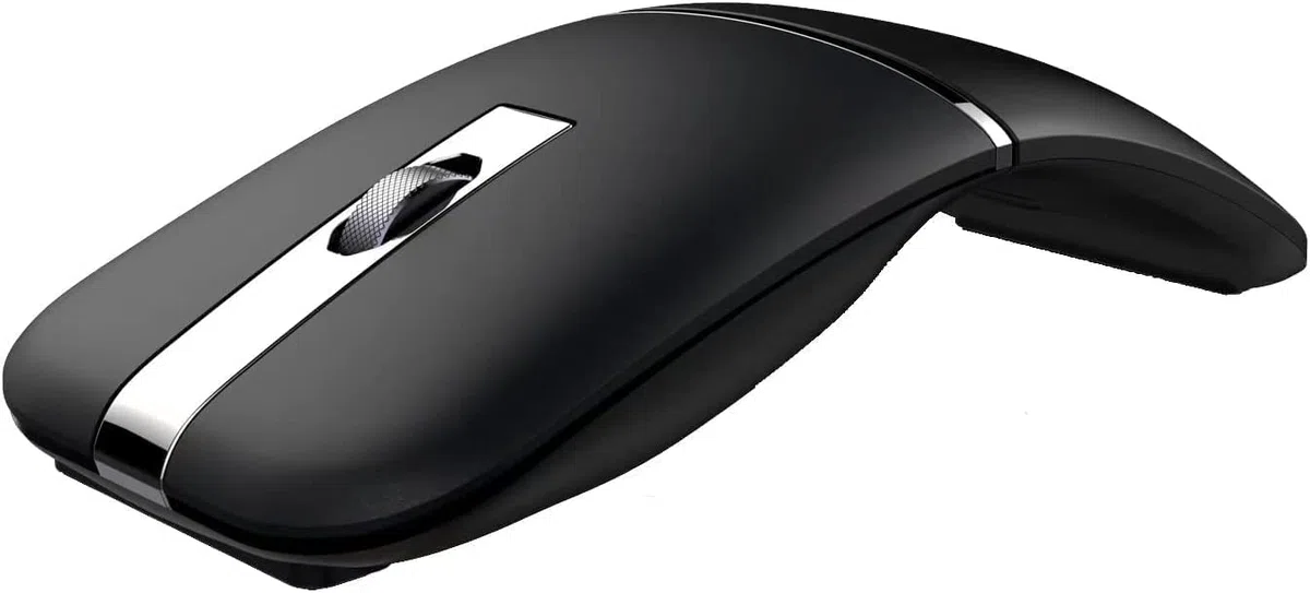 Ratón de arco inalámbrico, Bluetooth 2.4 GHz de modo dual recargable, mouse inalámbrico plegable con receptor USB, rotación de 180 °, clic silencioso, adecuado para mouse de computadora portátil en