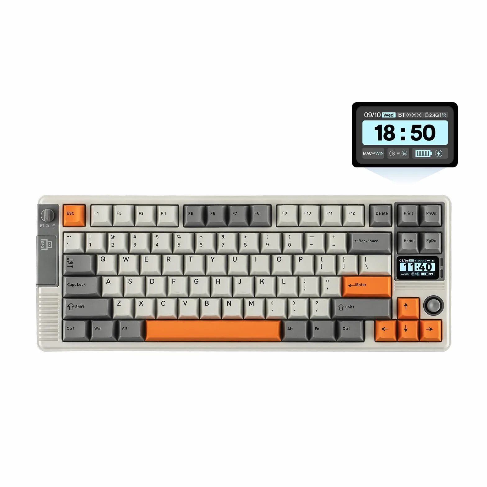 EPOMAKER RT85 Teclado Gaming Mecánico Inalámbrico con Joystick,Blanco Retro | Pantalla Personalizable, 8000mAh, BT/USB/2.4Ghz, Gasket, Acolchado de 5 Capas, Hot-Swap, Teclas PBT, Wisteria Linear Switch