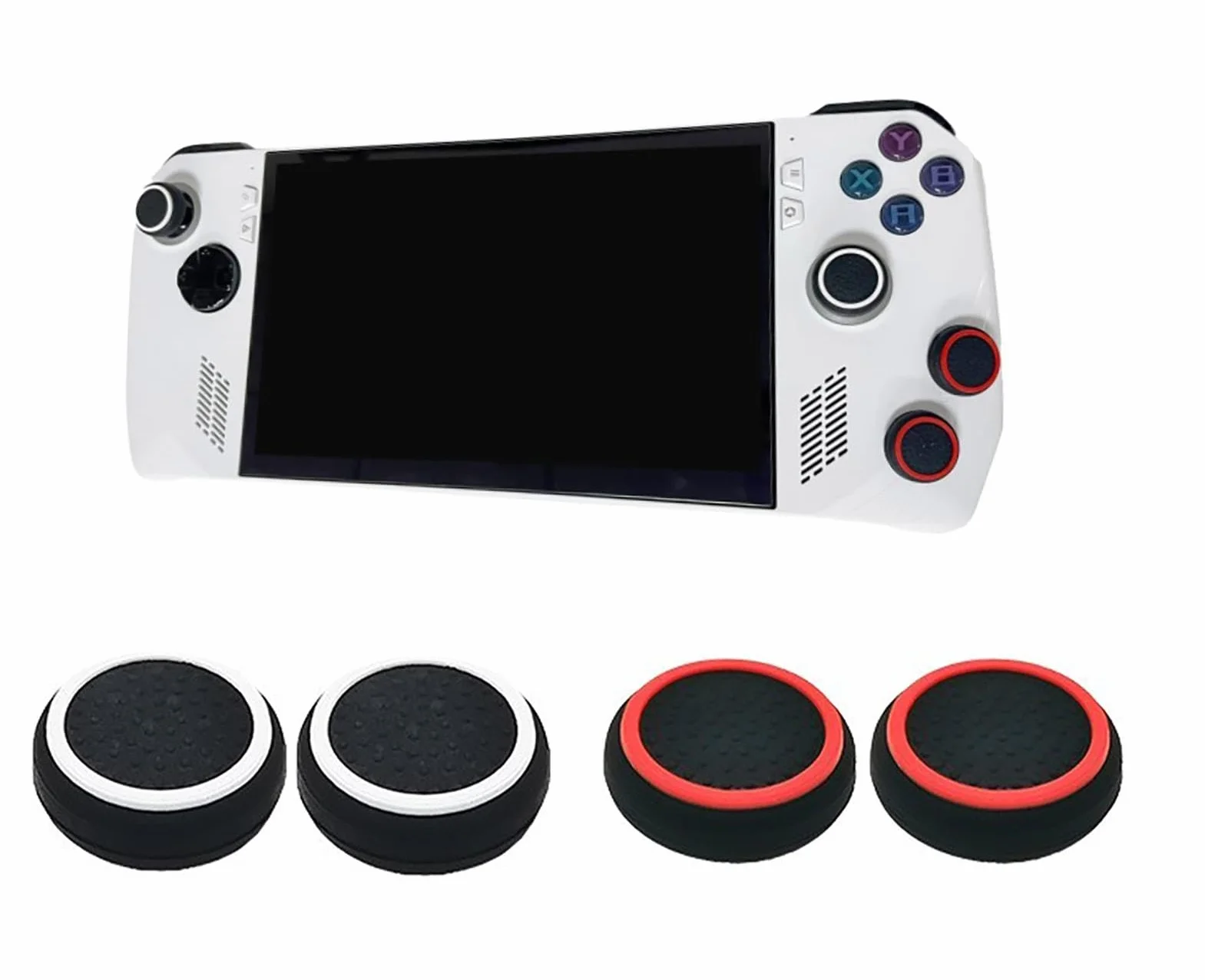 GIOPUEY Joystick Thumb Stick Grips Cap Compatible con ASUS ROG Ally/Ally X, 4 Pack Silicone Thumb Grip Caps Joystick Caps Protective Case Funda Protectora, Soft Anti-Slip - Red+Black