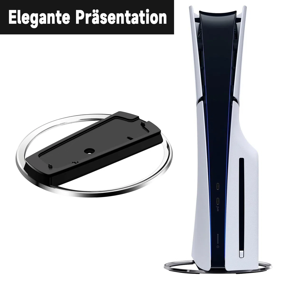 Soporte vertical para consola PS5 Slim, para PS5/PS5 Silm Consola Disc y Digital Edition vertical, base antideslizante, proporciona estabilidad y disipación de calor – Noire