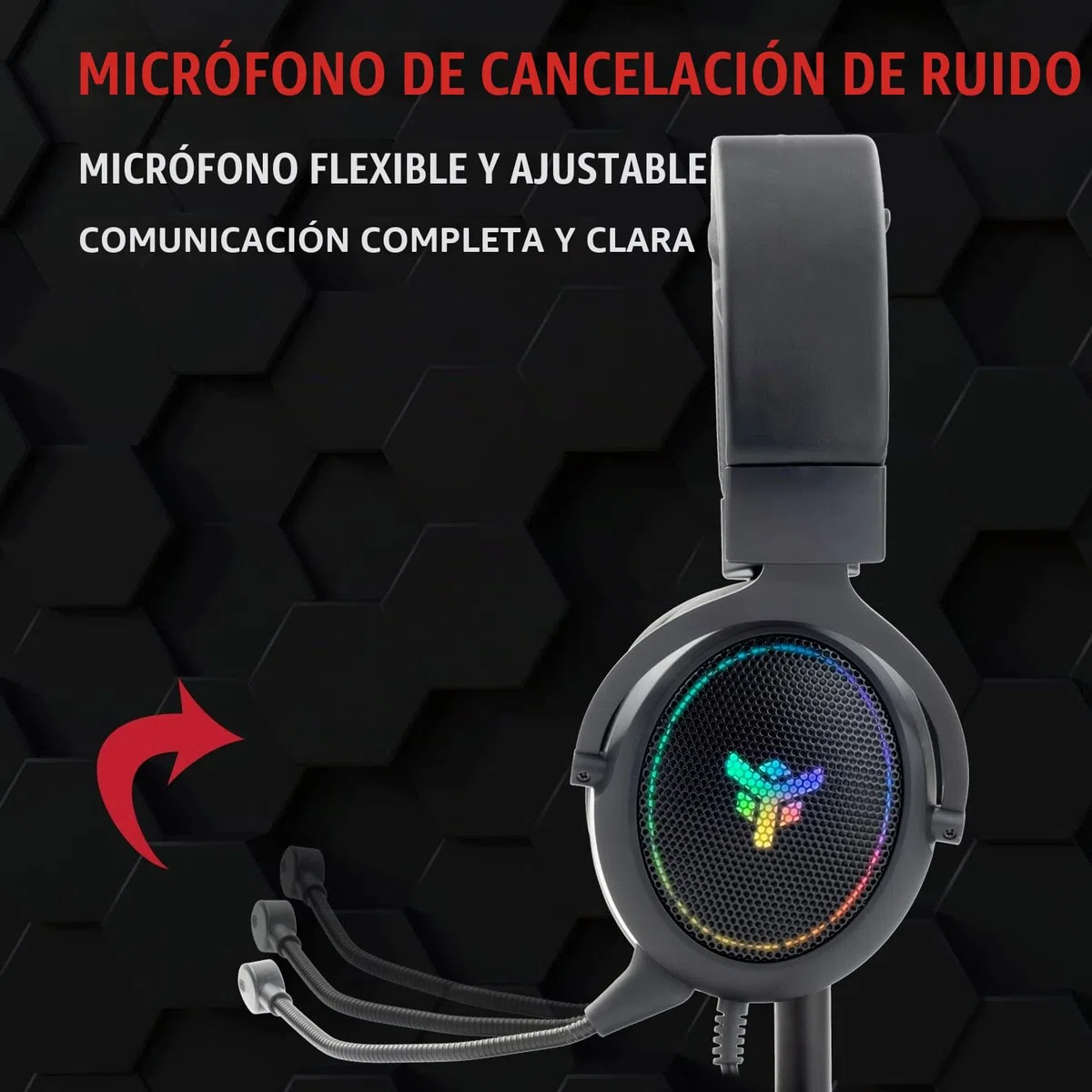 Itek H500 Auriculares Gaming con Micrófono Extraíble, Sonido Envolvente 7.1 Virtual, Cancelación de Ruido Externo, Iluminación LED RGB, Conexión USB, Compatible con PC y Consola, Negro, Ajustable