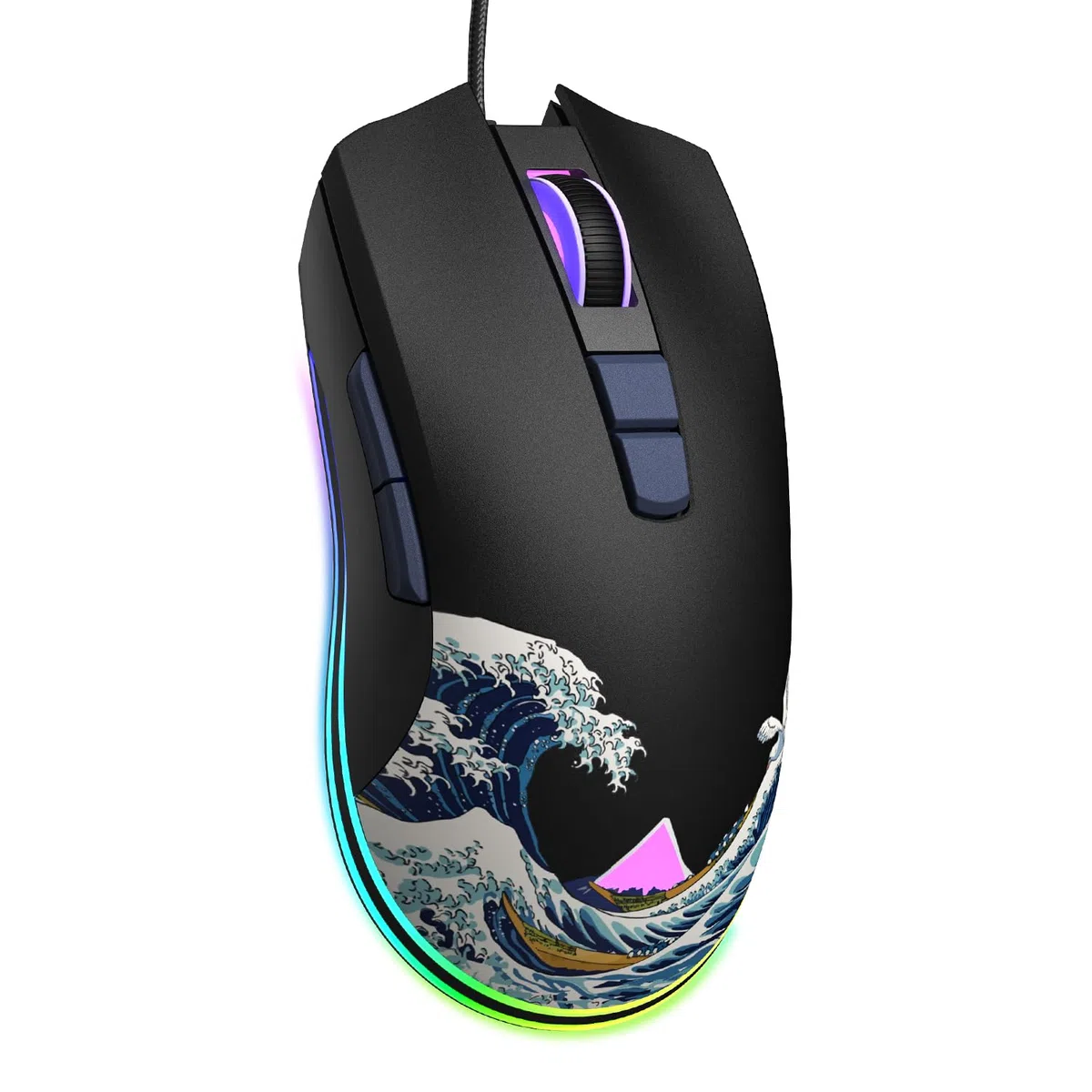 COSTOM Womier - Ratón para juegos con cable USB para PC, Windows, Mac, portátil, ligero, silencioso, RGB, retroiluminado, con 12000 DPI/7 botones laterales programables, tema Kanagawa negro, G705 V2