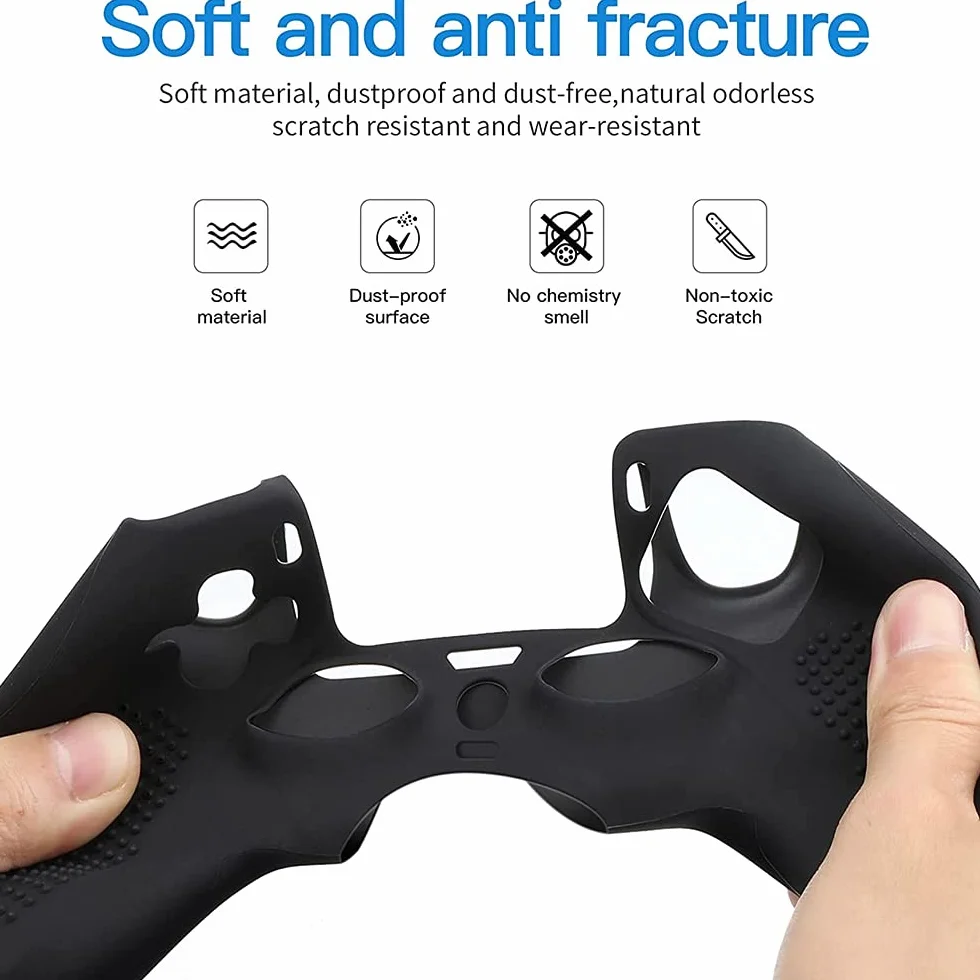 MMOBIEL Cubierta de Piel Antideslizante de Caucho de Silicona con 5 agarres de Pulgar de Diferentes tamaños Compatible con el Controlador DualSense para PS5 - Negro