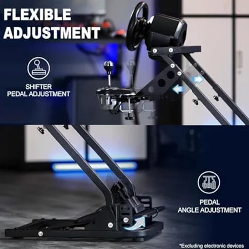 Soporte para volante de carreras, soporte de simulación de conducción plegable ajustable con barras de refuerzo para una experiencia mejorada