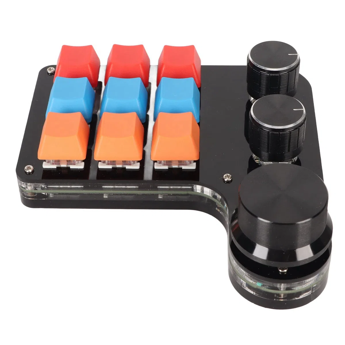 Annadue 9 Teclas, 3 Perillas Mini Teclado Mecánico Macro para Juegos, Función Personalizable, Almacenamiento a Bordo, Programable con una Mano, para Diseño Gráfico, Edición de Video,