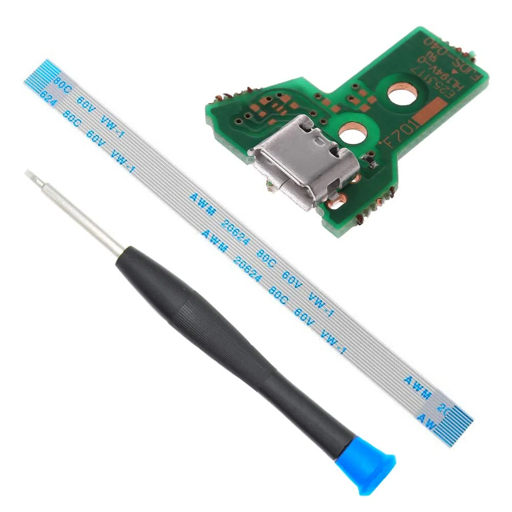 MMOBIEL Reemplazo del Puerto de Carga para el Controlador de PlayStation PS4 Modelo Dualshock 4: JDS-040 Cable Flexible de 12 Pines con Incl. (+) Destornillador