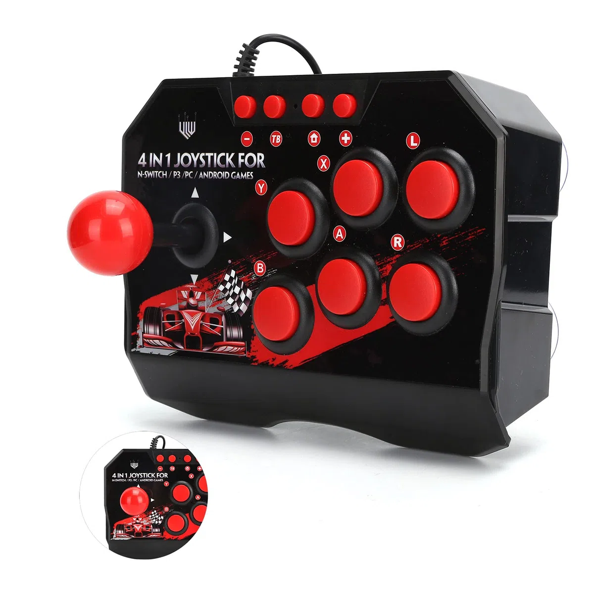VINGVO Arcade Fight Stick, Arcade Games Accesorios Confort Y Ergonomía Clásico Esquema de Color Negro Y Rojo PC Street Fight Controller para PS3 para Switch para PC