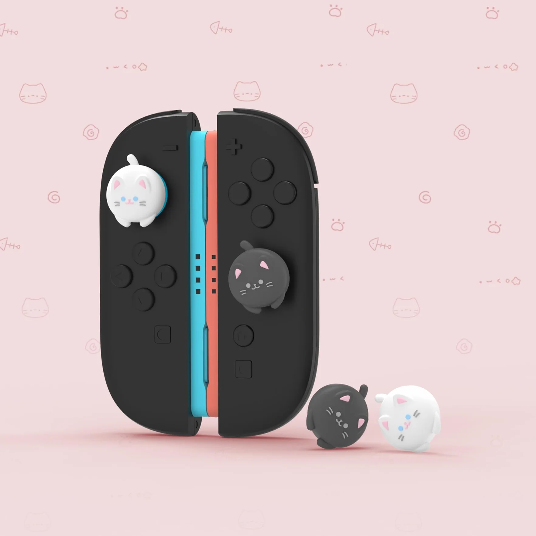PlayVital 4 Piezas de Agarres para el Pulgar para Nintendo Switch 2 2025, Kawaii Tapas de Silicona para Joysticks de Joycon, Protector para Joystick, Accesorios para Switch 2 (Gatito Lindo)