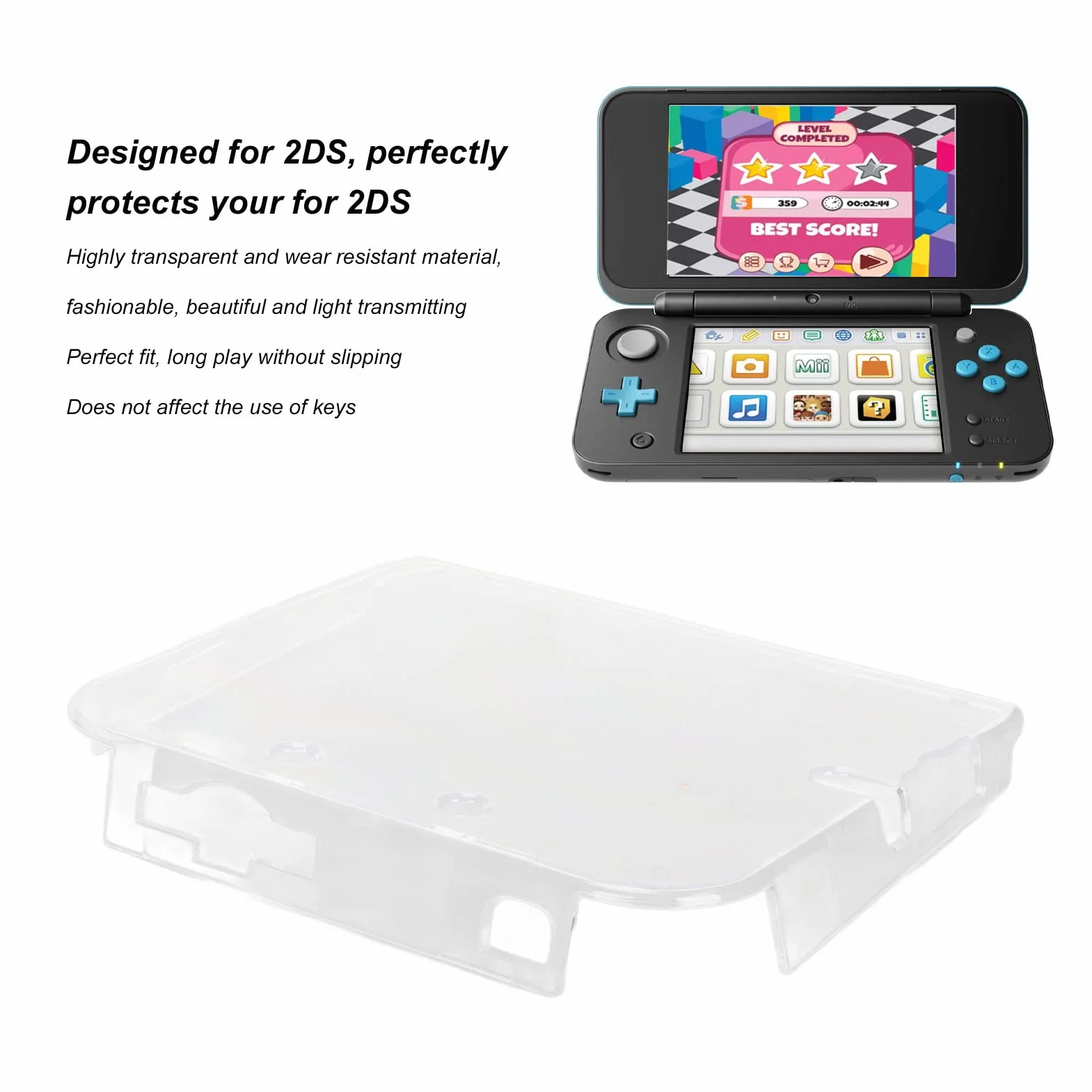Funda para 2DS, Funda Protectora Transparente de Cristal Ultra Transparente, Funda Protectora Antiarañazos, Carcasa Dura, Funda Protectora para 2DS