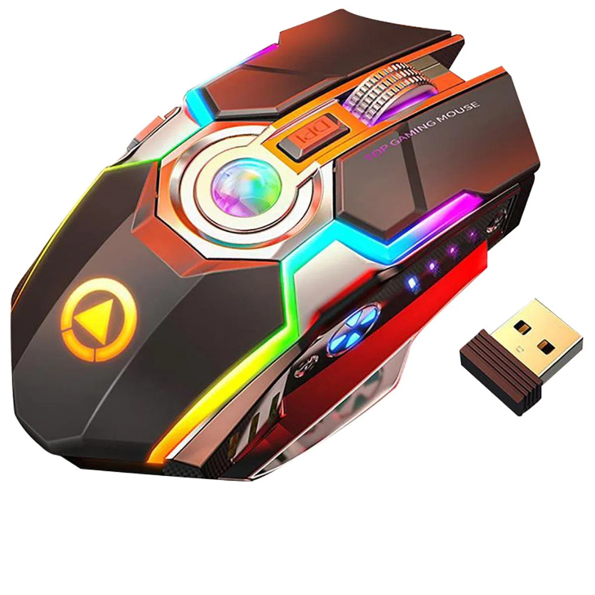 Ratón inalámbrico para juegos de carga ergonómico silencioso de 7 botones RGB retroiluminado 1600 DPI, adecuado para jugadores portátiles Negro