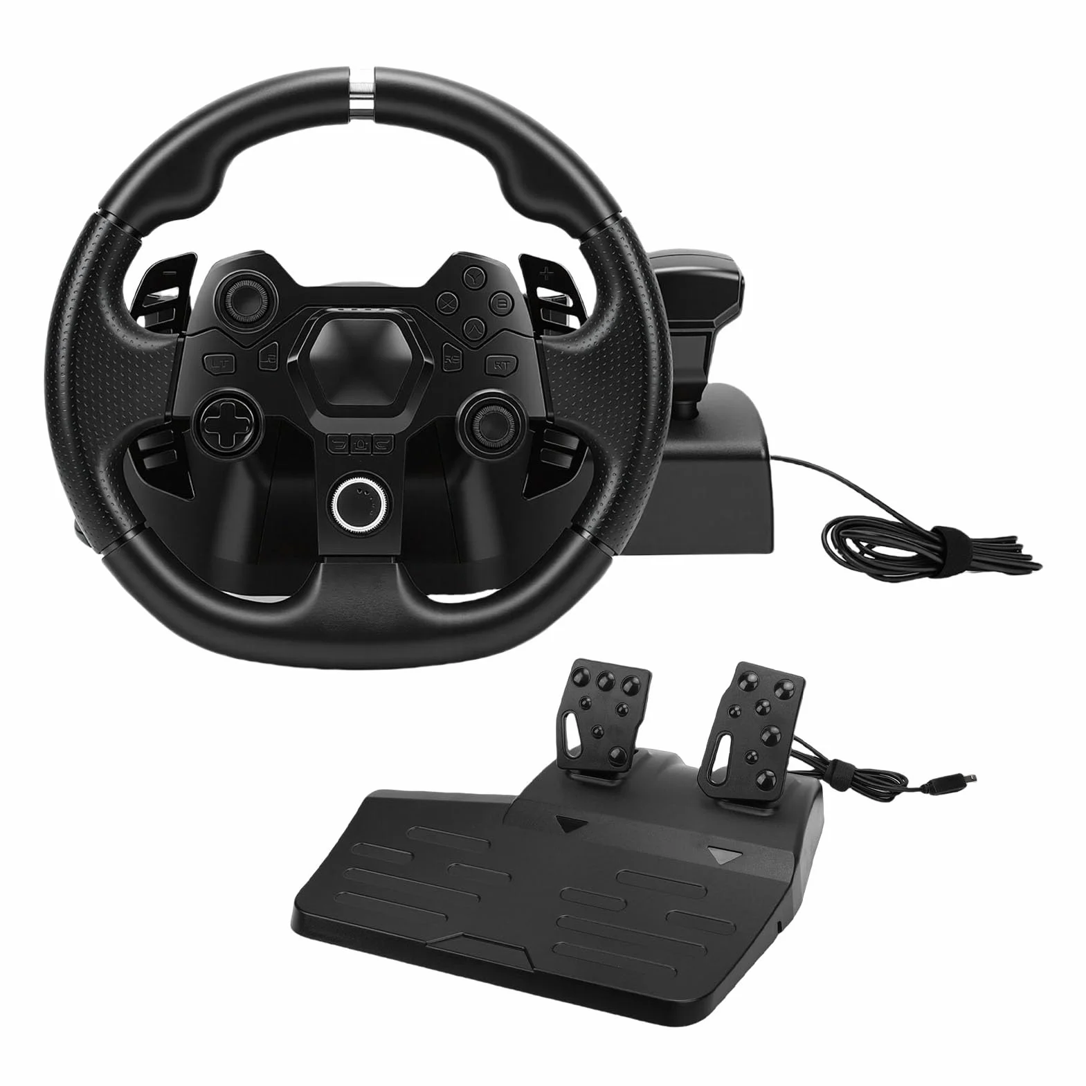 Yanmis Driving Force Volante de Carreras y Pedales de Piso, Real Force Feedback, Juego de Volante Gaming para, para, PC, para