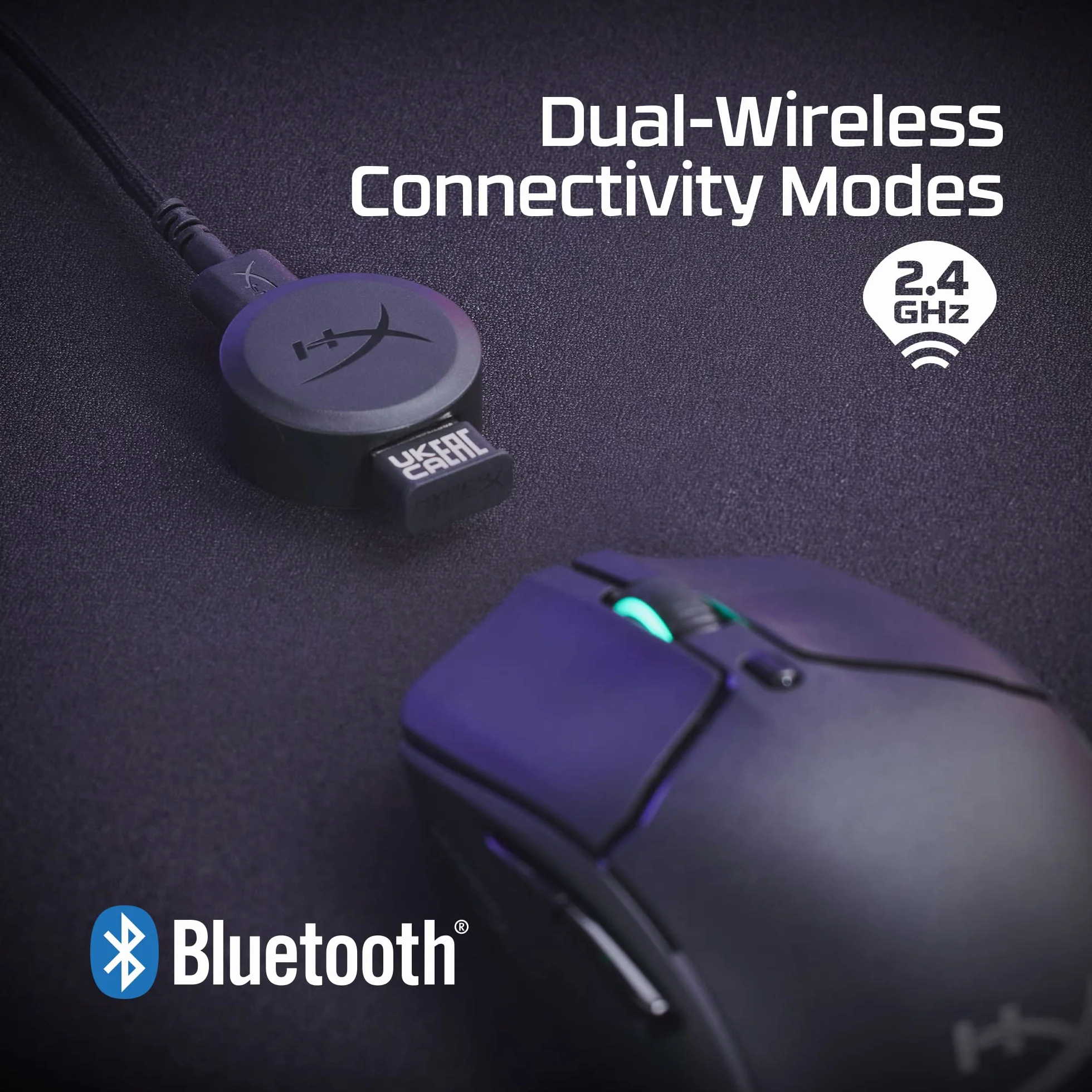 HyperX Haste 2 Wireless – Ratón gaming inalámbrico, ultraligero 61g, batería 100h, sensor preciso HyperX 26K, cable HyperFlex 2, antideslizamiento, color Negro