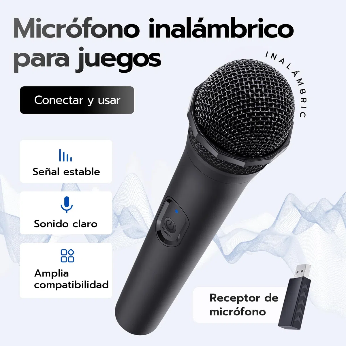 Mcbazel Micrófono inalámbrico para PS5/ PS4/Pro/ PS3/ PS2/ Xbox Series X|S/Xbox One X|S/Xbox One/ 360/Nintendo Switch/Switch OLED/Wii/WiiU/PC con Baja latencia 2 pièces